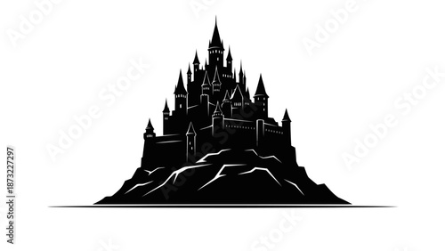 Silhouette of a grand medieval castle on a hill