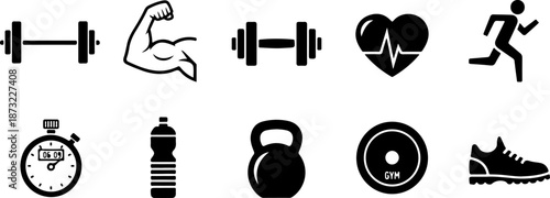Gym Fitness Equipment Icon Set Silhouette Set