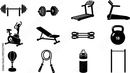 Gym Fitness Equipment Icon Set Silhouette Set