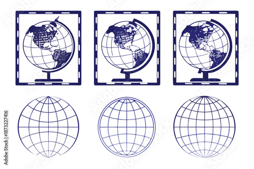 set of globe and world map illustration