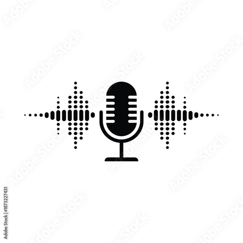 Microphone with sound waves a graphic representation of voice or audio recording