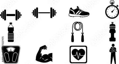 Gym Fitness Equipment Icon Set Silhouette Set