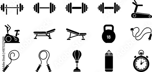 Gym Fitness Equipment Icon Set Silhouette Set