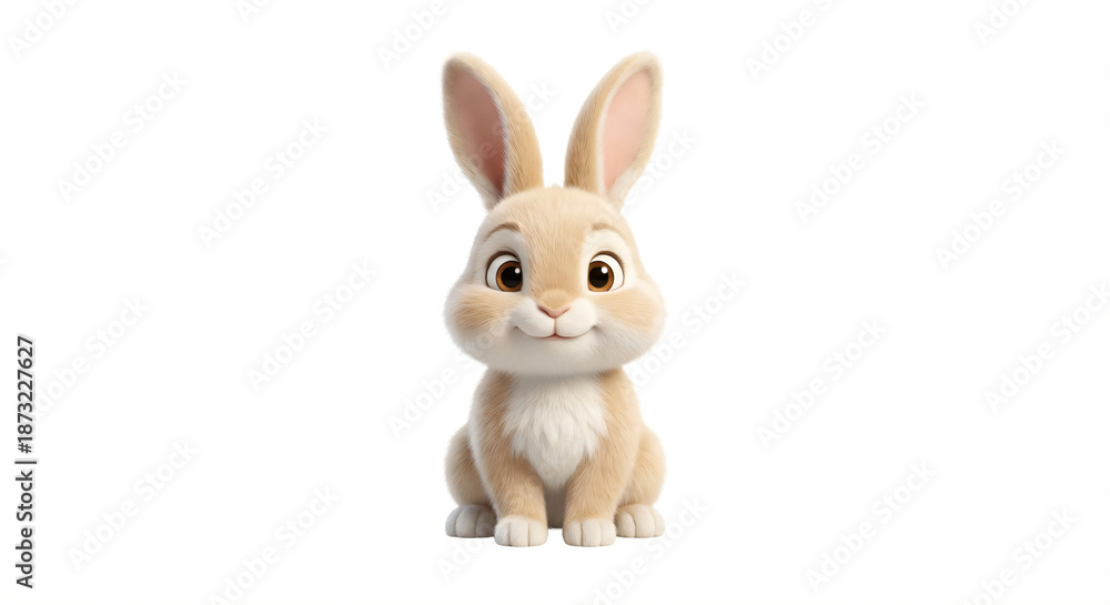 Obraz premium Cute baby bunny 3D character centered on white background