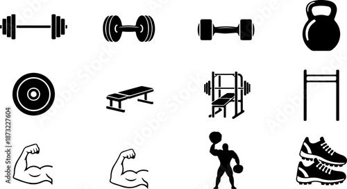 Gym Fitness Equipment Icon Set Silhouette Set