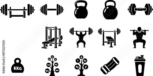 Gym Fitness Equipment Icon Set Silhouette Set