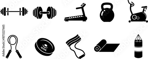 Gym Fitness Equipment Icon Set Silhouette Set
