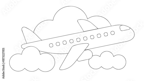 one line art vector airplane flying in the sky 