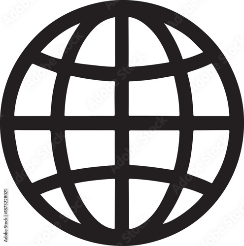 Simple black and white illustration of a globe with visible meridian lines