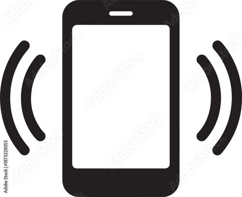 Black smartphone icon ringing with visible sound waves emanating outwards