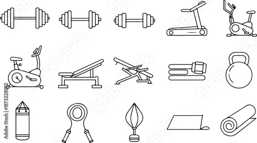 Gym Fitness Equipment Icon Set Vector Illustration
