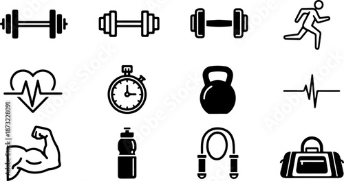Gym Fitness Equipment Icon Set Vector Illustration