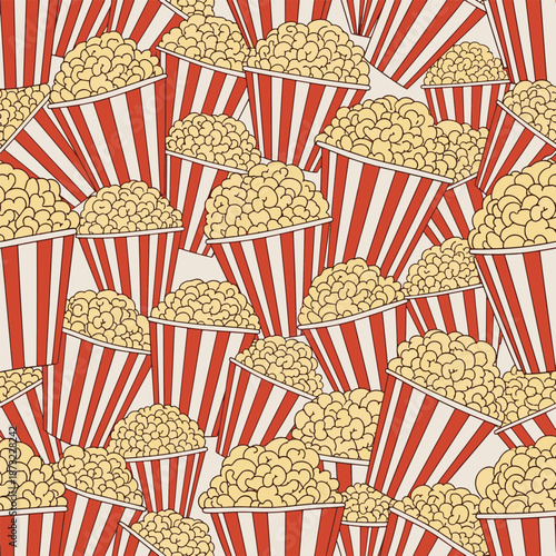 Delicious Golden Pop Corn Seamless Pattern A Retro Movie Snack Background for Cinema Events and Party Celebrations