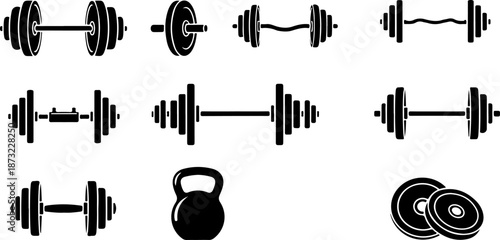 Gym Fitness Equipment Icon Set Vector Illustration