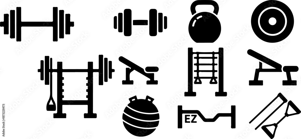 Fototapeta premium Gym Fitness Equipment Icon Set Vector Illustration