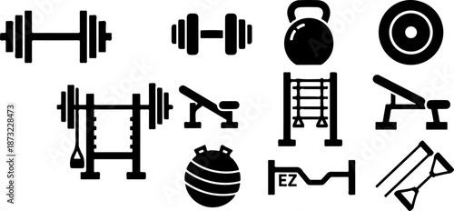 Gym Fitness Equipment Icon Set Vector Illustration
