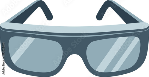 A pair of dark-framed glasses with light blue lenses, depicted in a simple, flat graphic style.