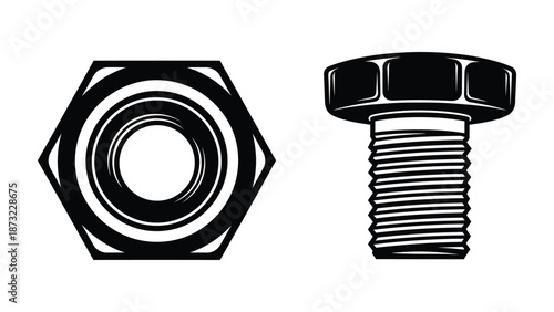 Nut and a bolt silhouette vector illustration design
