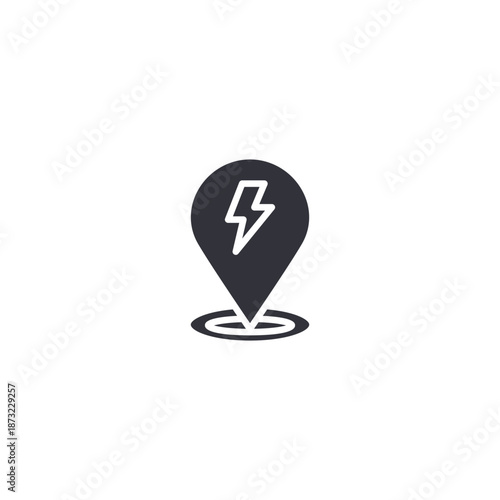 Power location pin icon symbolizing charging points, energy stations, smart mobility infrastructure, and electric navigation services.