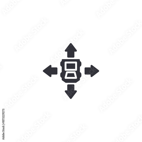 Vehicle direction control icon representing multi direction navigation, movement coordination, routing flexibility, and smart driving systems.