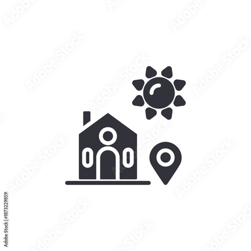 City landmark location icon representing urban navigation, point of interest mapping, travel guidance, and destination identification.