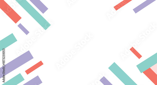 Colorful geometric shapes arranged on a white background in a decorative border pattern design element