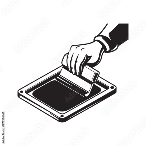 Screen printing squeegee vector illustration, Squeegee tool for screen printing and silk screening, Manual screen printing squeegee with wooden handle