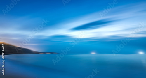Calm Blue Ocean at Twilight with Motion Blur