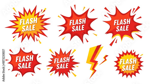Flash Sale Burst and Lightning Bolt Graphics for Promotional Offers and Discount Announcements