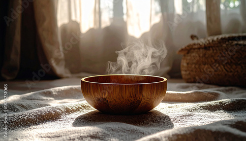 Bamboo Pet Bowl on Neutral Fabric