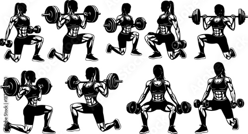 silhouettes of women lifts weight