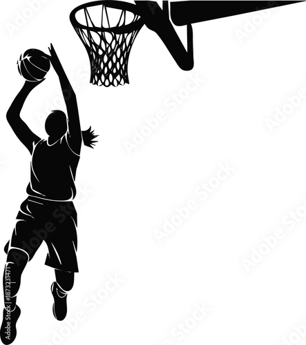 basketball player making dunk silhouette