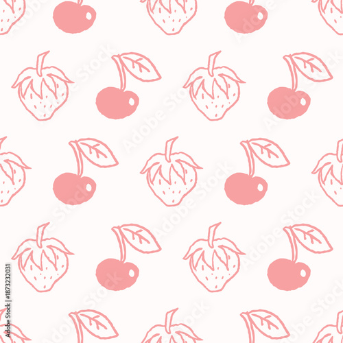 Minimal Pink Cherry Strawberry Pattern