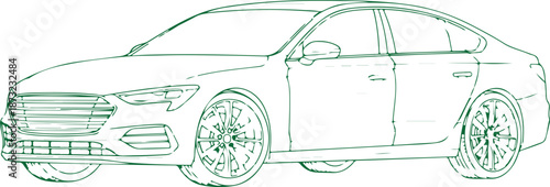 Modern sedan car sketch Vector, illustration