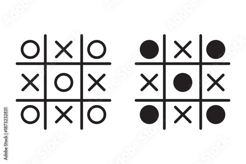 tic tac toe icon set vector isolated on white background, logo concept of tic tac toe black filled symbol icon 