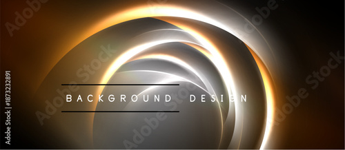Abstract design features swirling lines, gradients. Orange, silver tones create dynamic visual effect. Background is black. Text reads background design.
