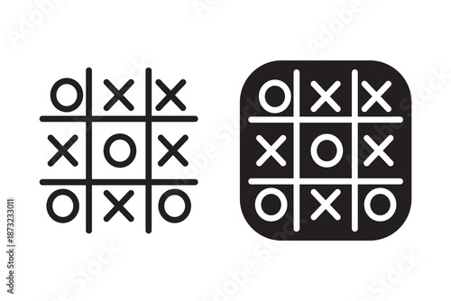 tic tac toe icon set vector isolated on white background, logo concept of tic tac toe black filled symbol icon 