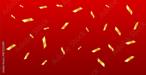 Gold Confetti Falling on Red Background. Festive Celebrations. Vector Illustration