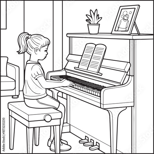 Girl moments coloring page for kids and adults cozy cute girl scenes printable daily activity book design for relaxing