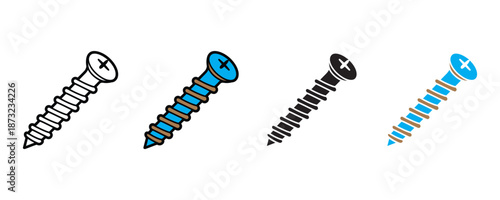 Screw icon set vector on white background. industrial, tools, hardware, construction, diy, engineering, metalwork icon. vector illustration.