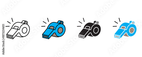 Whistles with motion line icon set vector on white background. signal, alert, sports, referee, coach symbol. vector illustration.