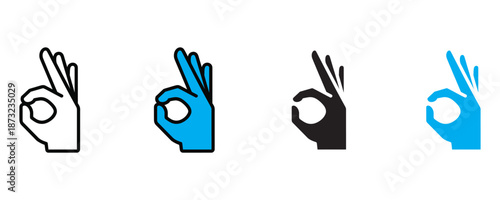 okay hand sign icon set vector on white background.  gesture, approval, agreement, confirmation, okay sign, hand gesture symbol. vector illustration.