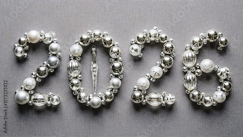 2008 New Year celebration decoration with pearls and crystals on fabric