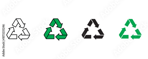 Recycling icon set vector on white background. recycle, sustainability, environment, conservation, ecology, green living, eco friendly, sustainable, nature symbol. vector illustration.