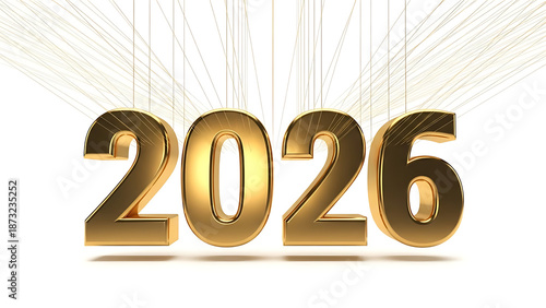 Golden 2026 Numbers Hanging with Sparkling Lights Background