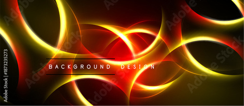 Abstract design features vibrant yellow, red glows. Dark background emphasizes flowing shapes, dynamic energy. Text reads background design.
