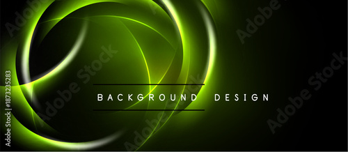Dark backdrop features vibrant neon green curves. Modern design elements create dynamic visual impact. Text reads background design.