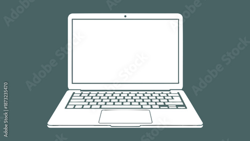 Minimalist design of a modern laptop with a blank screen on a dark green background, ideal for showcasing technology, online education, or digital marketing themes.