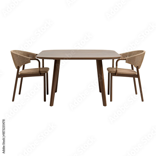 Modern Dining Table Setup With Chairs and a Vase in a Simple Indoor Space