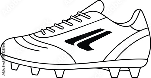 High-quality black and white illustration of a sleek soccer cleat showcasing its dynamic design, perfect for sports gear advertisements and athletic-themed projects.
